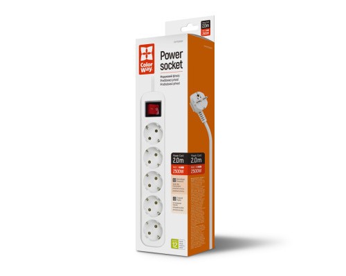 Мережевий фільтр живлення ColorWay CW-PSEA52W, 5 розеток/ 2M white (CW-PSEA52W)