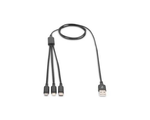 Дата кабель USB 2.0 AM to Lightning + Micro 5P + Type-C 1.0m charge only Digitus (AK-300160-010-S)