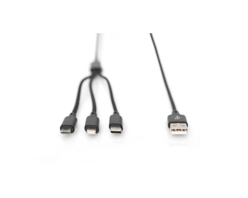 Дата кабель USB 2.0 AM to Lightning + Micro 5P + Type-C 1.0m charge only Digitus (AK-300160-010-S)