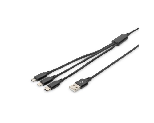 Дата кабель USB 2.0 AM to Lightning + Micro 5P + Type-C 1.0m charge only Digitus (AK-300160-010-S)