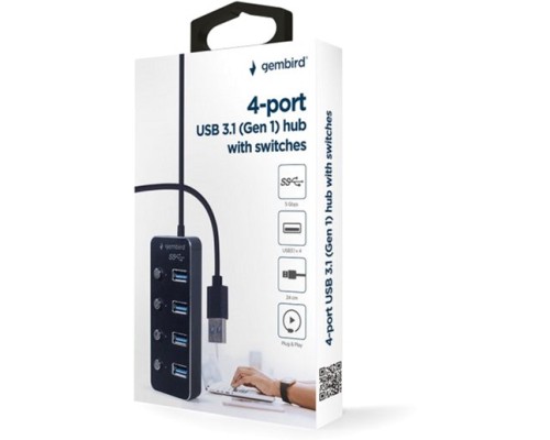 Концентратор Gembird USB 3.0 4 ports switch black (UHB-U3P4P-01)