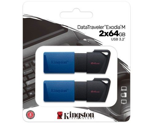 USB флеш накопичувач Kingston 2x64GB DataTraveler Exodia M Black/Blue USB 3.2 (DTXM/64GB-2P)
