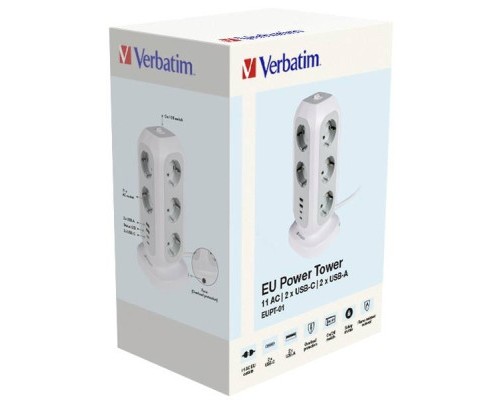 Мережевий фільтр живлення Verbatim 11 розеток, 2 x USB-C та 2 x USB-A (49547)