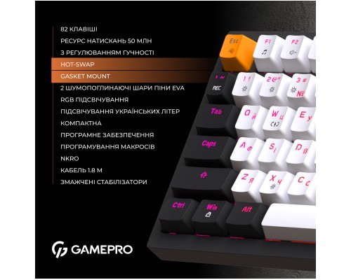 Клавіатура GamePro MK160B Hot-Swap Red Swich RGB USB UA Black (MK160B)