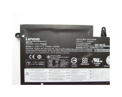 Акумулятор до ноутбука Lenovo ThinkPad 13 (1st Gen) 01AV401, 3735mAh (42Wh), 3cell, 11.25V (A47414)