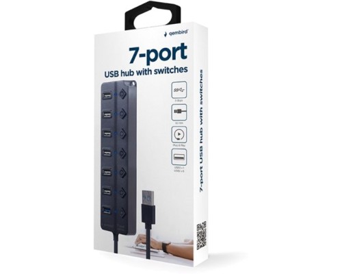 Концентратор Gembird 7 ports (1xUSB3.1+6xUSB2.0) switch black (UHB-U3P1U2P6P-01)