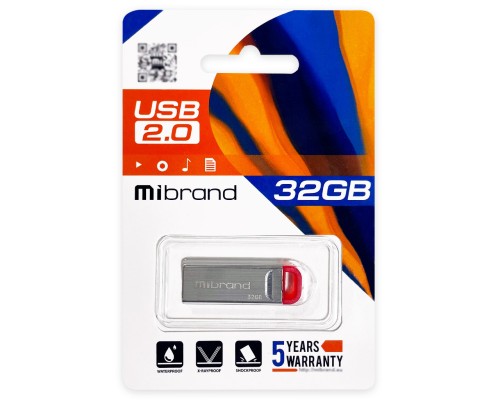 USB флеш накопичувач Mibrand 32GB Falcon Silver-Red USB 2.0 (MI2.0/FA32U7R)