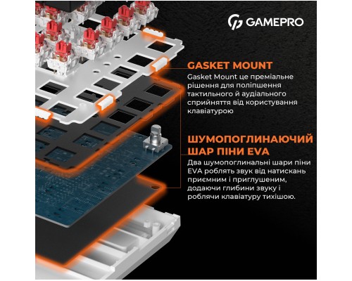 Клавіатура GamePro MK160W Hot-Swap Red Swich RGB USB UA White (MK160W)