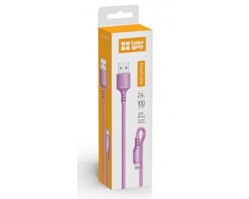 Дата кабель USB 2.0 AM to Lightning 1.0m soft silicone violet ColorWay (CW-CBUL044-PU)