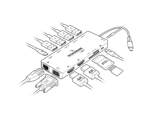Порт-реплікатор TECNOWARE Dock Station USB TYPE-C 13 in 1 Adapter HUB (FHUB17692)