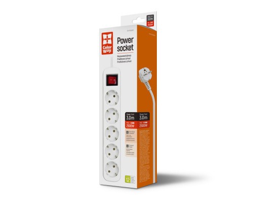 Мережевий фільтр живлення ColorWay CW-PSEA53W, 5 розеток/ 3M white (CW-PSEA53W)