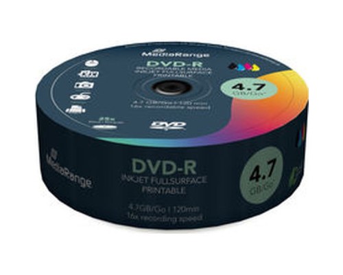 Диск DVD Mediarange DVD-R 4.7GB 120min 16x speed, inkjet fullsurface printable, Cake 25 (MR407)