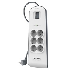 Мережевий фільтр живлення Belkin Superior SurgeMaster 2м, 6 роз, 2xUSB (BSV604VF2M)