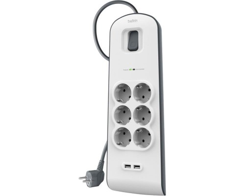 Мережевий фільтр живлення Belkin Superior SurgeMaster 2м, 6 роз, 2xUSB (BSV604VF2M)