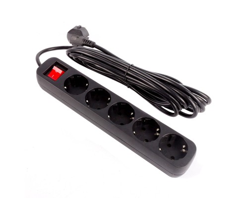 Мережевий фільтр живлення ColorWay CW-PSEA55BK, 5 розеток/ 5M black (CW-PSEA55BK)