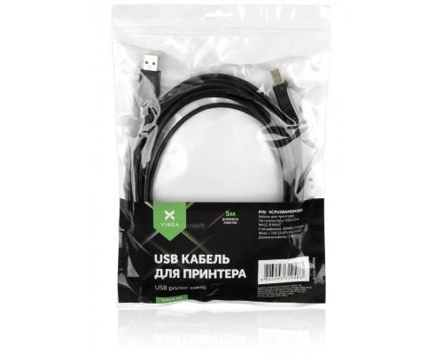 Кабель для принтера USB 2.0 AM/BM 5.0 m Vinga (VCPUSBAMBM5BK)