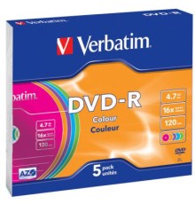 Диск DVD Verbatim 4.7Gb 16X Slim case 5 шт Color (43557)