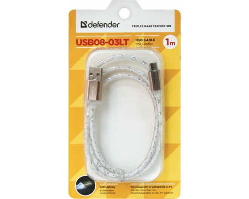 Дата кабель USB08-03LT USB - Micro USB, GrayLED backlight, 1m Defender (87554)