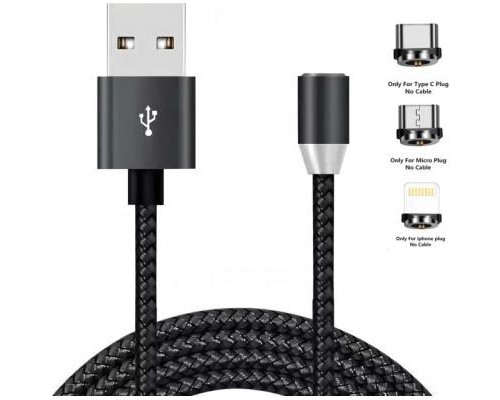 Дата кабель USB 2.0 AM to Lightning + Micro 5P + Type-C 1.2m Magneto bla XoKo (SC-350MGNT-BK)