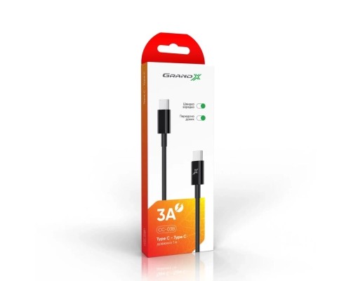 Дата кабель USB-C to USB-C 1.0m 20W CC-03B Black Grand-X (CC-03B)