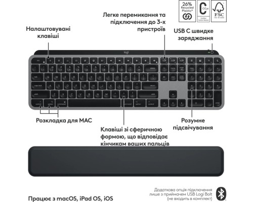 Комплект Logitech MX Keys S Combo для MAC Bluetooth/Wireles UA Space Grey (920-012845)