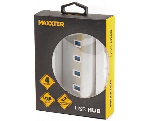Концентратор Maxxter USB 3.0 Type-A 4 ports silver (HU3A-4P-01)