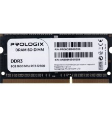 Модуль пам'яті для ноутбука SoDIMM DDR3 8GB 1600 MHz Prologix (PRO8GB1600D3S)