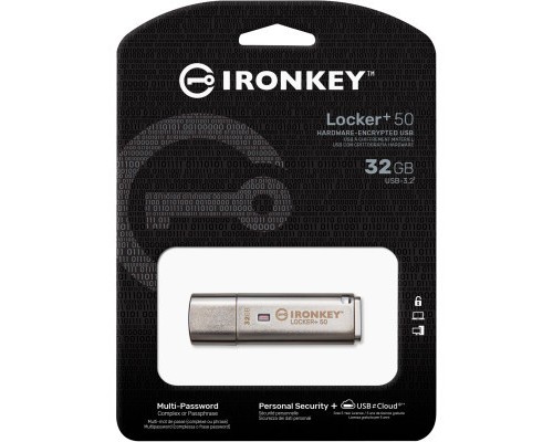USB флеш накопичувач Kingston 32GB IronKey Locker Plus 50 AES Encrypted USB 3.2 (IKLP50/32GB)