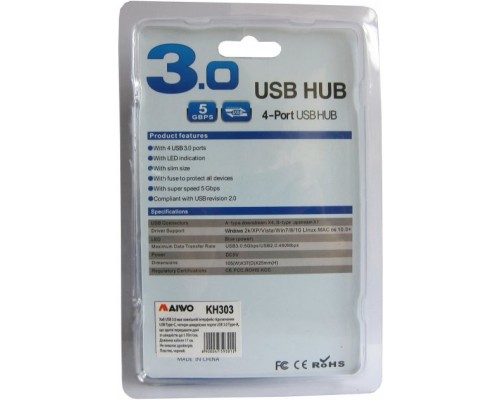 Концентратор Maiwo USB Type-C to 4х USB3.0 cable 29 cm (KH303)