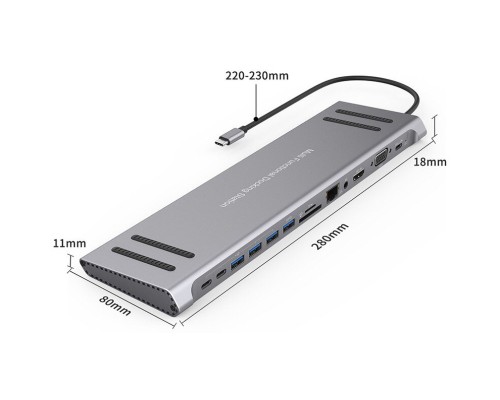 Порт-реплікатор XoKo 14-in-1 Dock USB-C (HDMI/VGA/USB3.0/.../USB-C PD/RJ45/..) (XK-AC1400-SL)