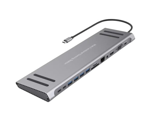 Порт-реплікатор XoKo 14-in-1 Dock USB-C (HDMI/VGA/USB3.0/.../USB-C PD/RJ45/..) (XK-AC1400-SL)