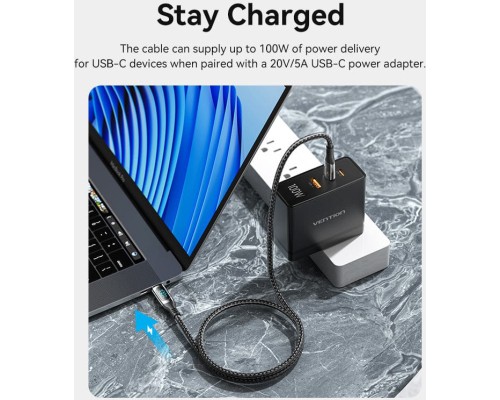 Дата кабель USB-C to USB-C 1.2m USB3.1 100W Display Zinc Alloy Vention (TAYBAV)