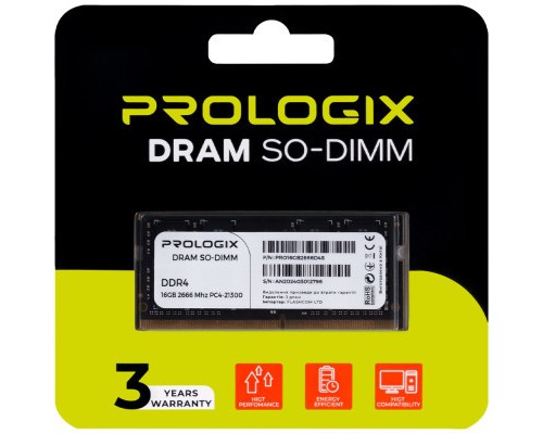 Модуль пам'яті для ноутбука SoDIMM DDR4 16GB 2666 MHz Prologix (PRO16GB2666D4S)