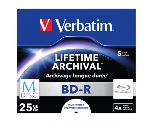 Диск BD Verbatim 25Gb 4x Jewel Case 5шт M-Disc Archival Media (43823)