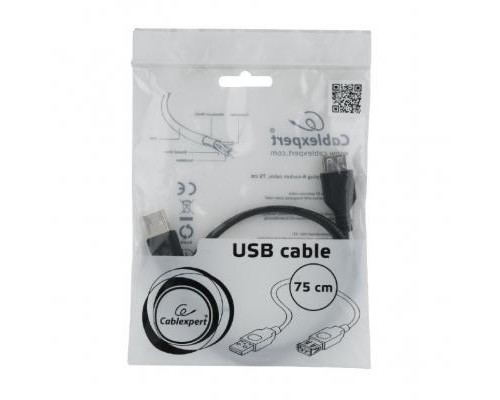 Дата кабель USB 2.0 AM/AF 0.75m Cablexpert (CC-USB2-AMAF-75CM/300-BK)