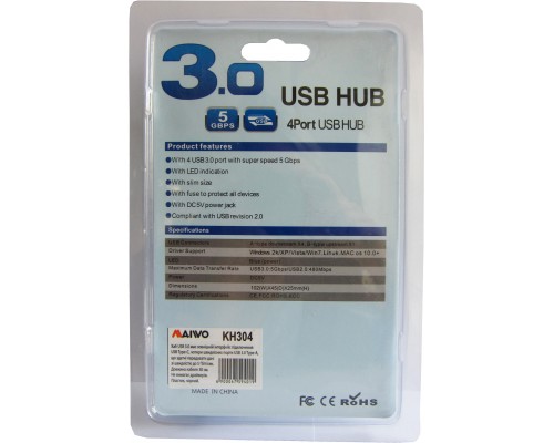 Концентратор Maiwo USB 3.1 Type-C - 4 port USB 3.0 Type-А, cable 30 cm (KH304)
