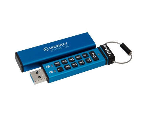 USB флеш накопичувач Kingston 128GB IronKey Keypad 200 AES-256 Encrypted Blue USB 3.2 (IKKP200/128GB)