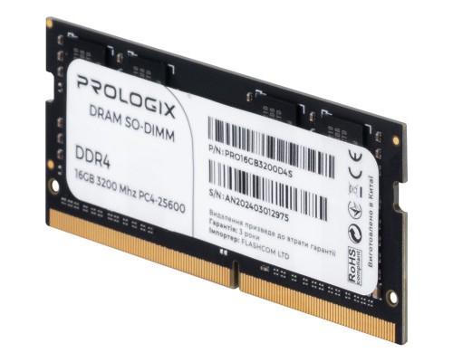 Модуль пам'яті для ноутбука SoDIMM DDR4 16GB 3200 MHz Prologix (PRO16GB3200D4S)