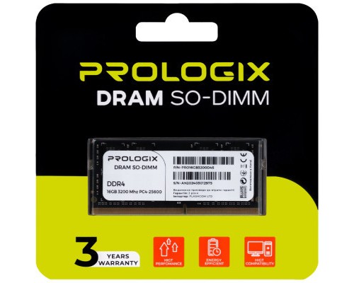 Модуль пам'яті для ноутбука SoDIMM DDR4 16GB 3200 MHz Prologix (PRO16GB3200D4S)