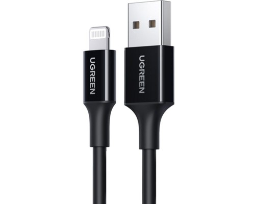 Дата кабель USB 2.0 AM to Lightning 2.0m US155 2.4A, Nickel Plating ABS Shell Black Ugreen (80823)
