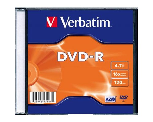 Диск DVD Verbatim 4.7Gb 16X SlimBox 1шт MatteSilv AZO (43547-1disk)