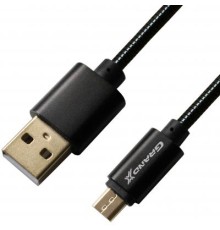 Дата кабель USB 2.0 AM to Micro 5P 1.0m Cu, 2.1A, Black Grand-X (MM-01B)
