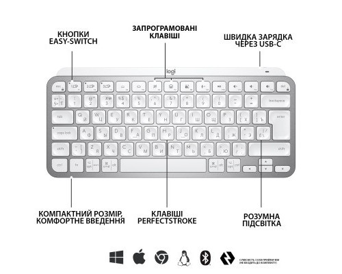 Клавіатура Logitech MX Keys Mini Wireless Illuminated UA Pale Grey (920-010499)