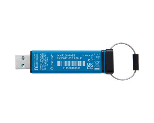 USB флеш накопичувач Kingston 64GB IronKey Keypad 200 AES-256 Encrypted Blue USB 3.2 (IKKP200/64GB)