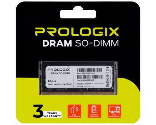 Модуль пам'яті для ноутбука SoDIMM DDR4 8GB 3200 MHz Prologix (PRO8GB3200D4S)