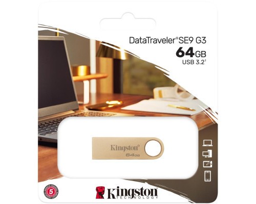 USB флеш накопичувач Kingston 64GB DataTraveler SE9 G3 Gold USB 3.2 (DTSE9G3/64GB)