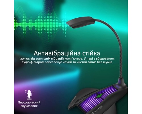 Мікрофон Vertux VertuMic-1 LED USB Black (vertumic-1.black)