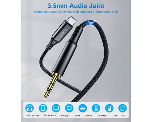 Перехідник USB-C to jack 3.5mm stereo audio (CDLA) 2.0m Choetech (AUX008-BK)