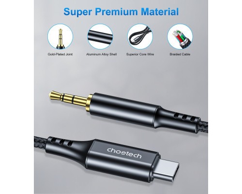 Перехідник USB-C to jack 3.5mm stereo audio (CDLA) 2.0m Choetech (AUX008-BK)