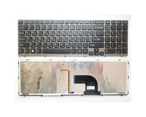 Клавіатура ноутбука Sony SVE15 (E15 Series) черная с серой рамкой подсветкой UA (A43548)